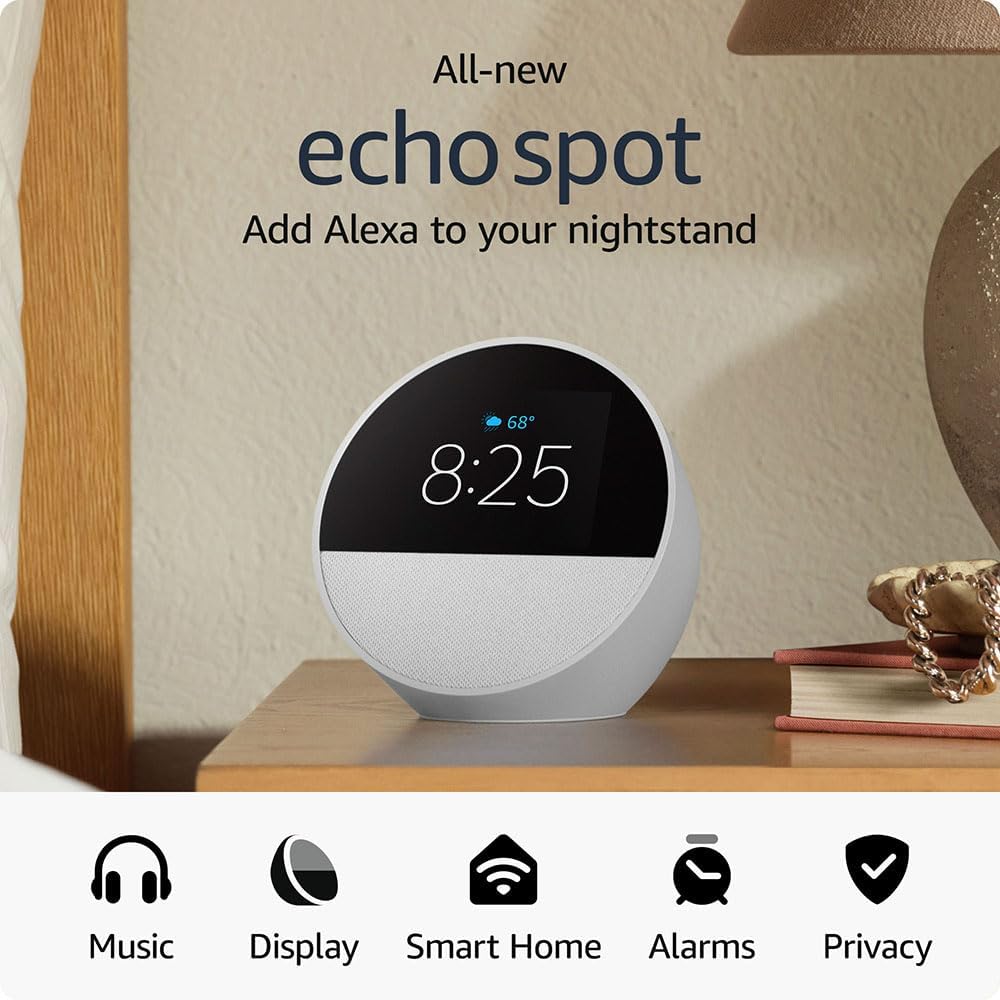 All-New Echo Spot Smart Alarm Clock with Vibrant Sound