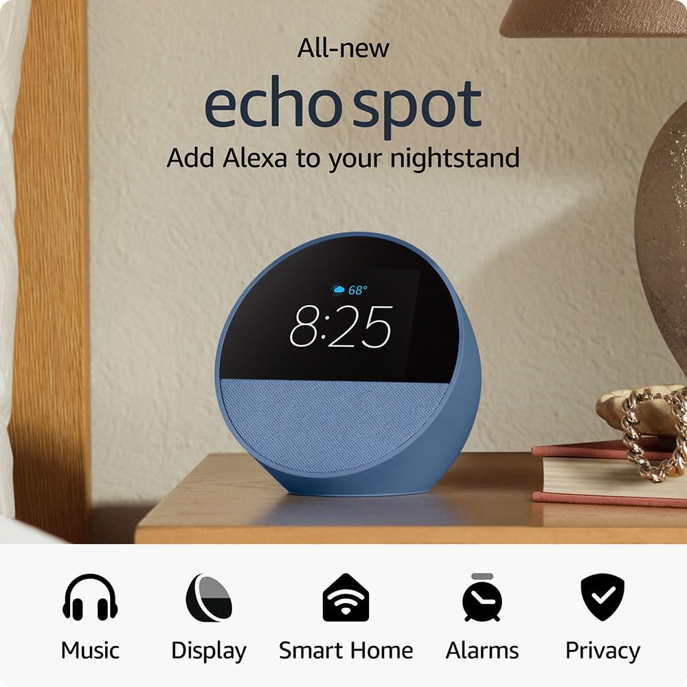 All-New Echo Spot Smart Alarm Clock with Vibrant Sound