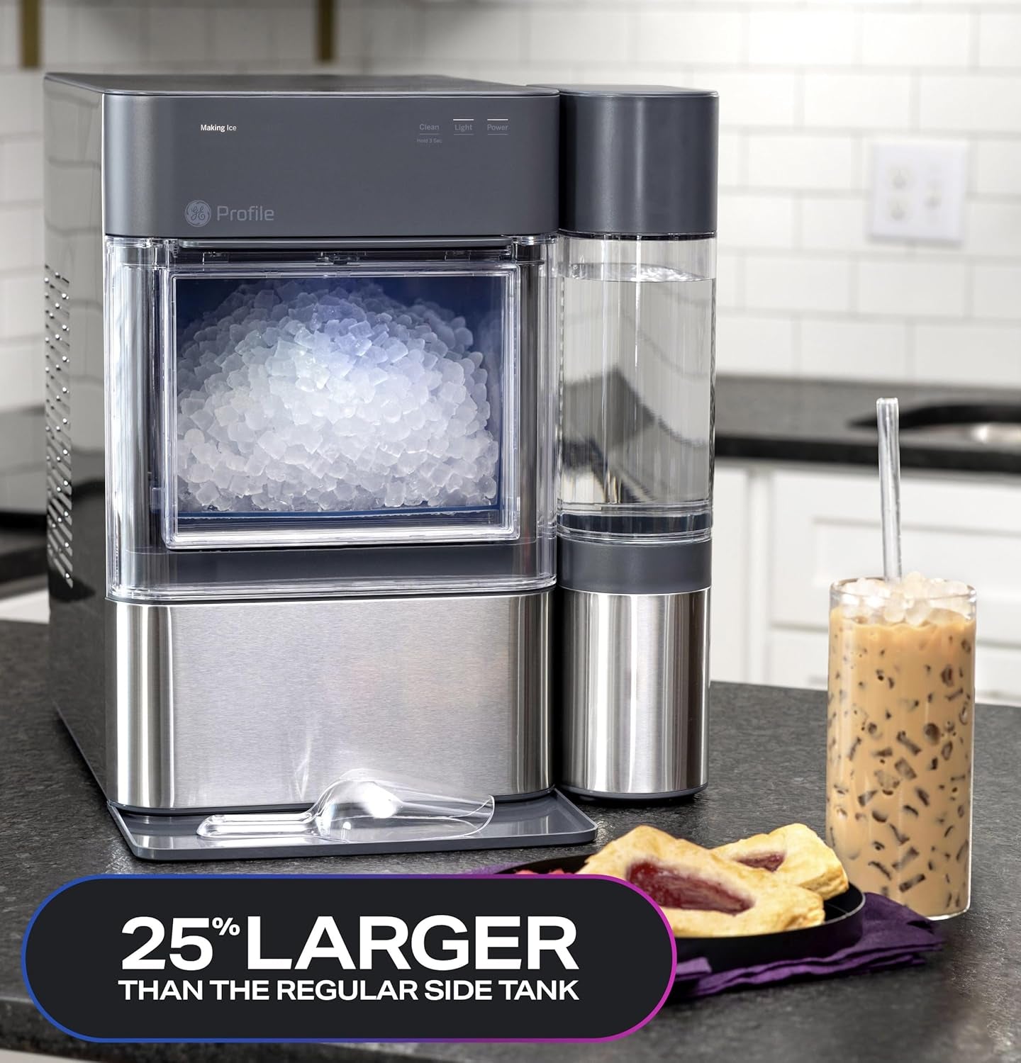 GENERAL ELECTRIC  Opal 2.0 XL  Chewable Crunchable Countertop Nugget Ice Maker (Scoop Included) | 38 Lbs in 24 Hours with Wifi & Smart Connected - Stainless Steel