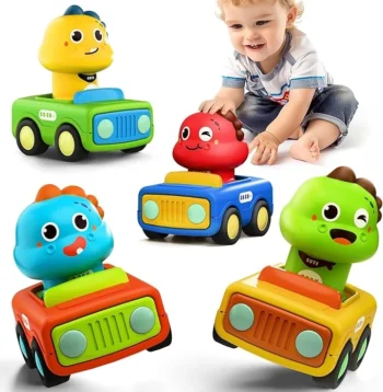 iPlay, iLearn Set de 4 Carritos de Juguete con Dinosaurios PRESS & GO (Presiona & Lanza) | para Niños de 1-3 años