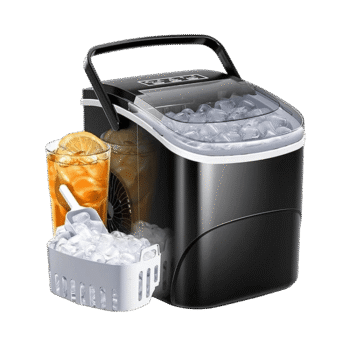 AGLUCKY Z4701 Máquina Fabricadora de Hielo para Encimera con Mango Portatil para Llevar | 9 Cubos en 6 Minutos, 2 Tamaños de Hielo Tipo Bala
