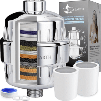 AQUAEARTH (AQUAEARTH-15) Filtro de Ducha para Agua Dura | Elimina Cloro y Sustancias Nocivas